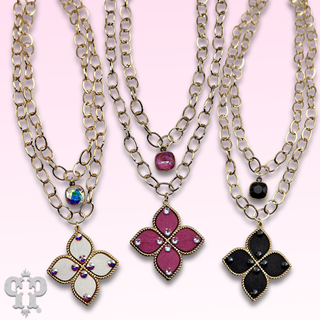 Double gold chain pendant necklace with Austrian crystal