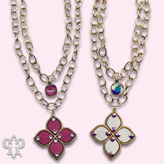Double gold chain pendant necklace with crystals from Swarovski®