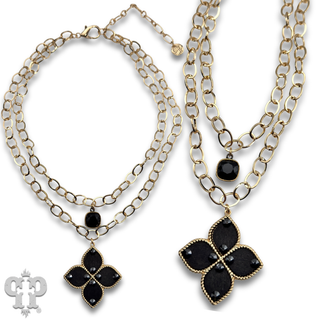Double gold chain pendant necklace with Austrian crystal