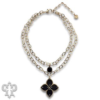 Double gold chain pendant necklace with Austrian crystal