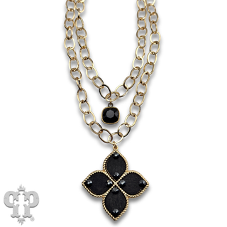 Double gold chain pendant necklace with Austrian crystal