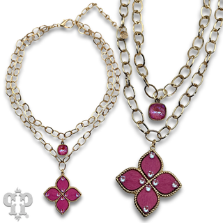Double gold chain pendant necklace with Austrian crystal
