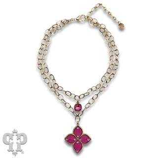 Double gold chain pendant necklace with Austrian crystal