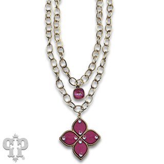 Double gold chain pendant necklace with Austrian crystal