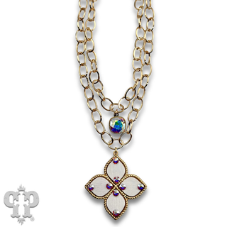 Double gold chain pendant necklace with Austrian crystal