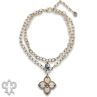 Double gold chain pendant necklace with Austrian crystal