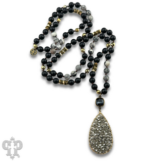Stone bead pendant necklace with Austrian crystal