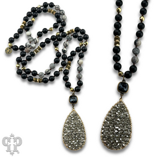 Stone bead pendant necklace with Austrian crystal