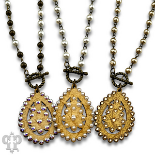 Toggle necklace with Austrian crystal Santa Fe teardrop pendant