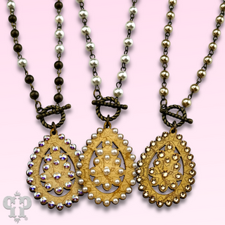 Toggle necklace with Austrian crystal Santa Fe teardrop pendant