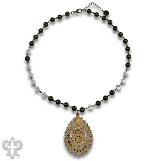 Linked bead necklace with Austrian crystal Santa Fe teardrop pendant