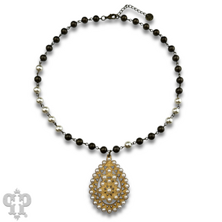 Linked bead necklace with Austrian crystal Santa Fe teardrop pendant