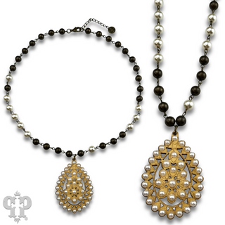 Linked bead necklace with Austrian crystal Santa Fe teardrop pendant