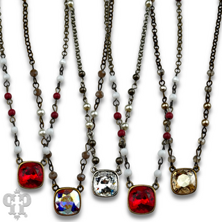 Linked bead necklace with Austrian crystal pendant