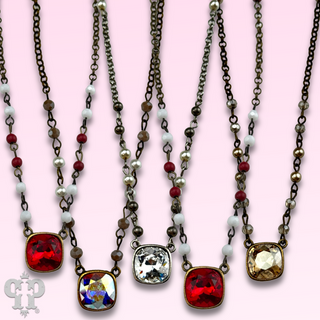 Linked bead necklace with Austrian crystal pendant
