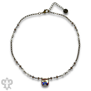 Linked bead necklace with Austrian crystal pendant