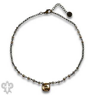 Linked bead necklace with Austrian crystal pendant