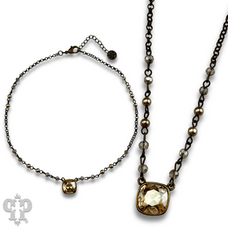 Linked bead necklace with Austrian crystal pendant