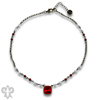 Linked bead necklace with Austrian crystal pendant