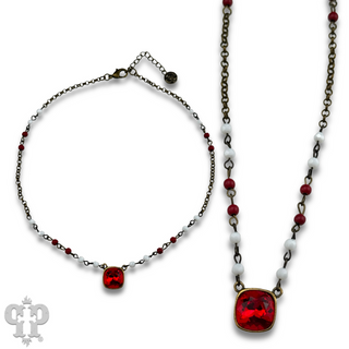 Linked bead necklace with Austrian crystal pendant