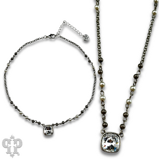 Linked bead necklace with Austrian crystal pendant