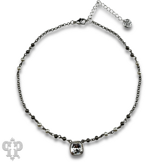 Linked bead necklace with Austrian crystal pendant