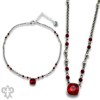 Linked bead necklace with Austrian crystal pendant