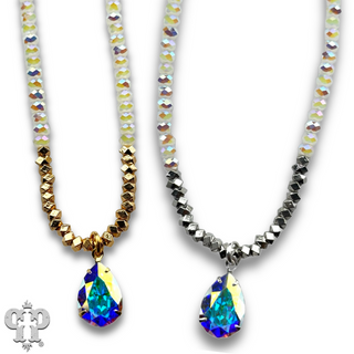 Faceted bead necklace with Austrian crystal teardrop