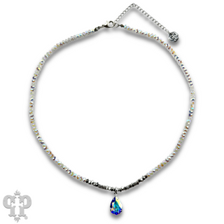 Faceted bead necklace with Austrian crystal teardrop