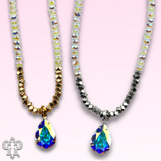 Faceted bead necklace with Austrian crystal teardrop