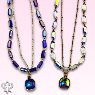 Rectangle bead necklace with Austrian crystal