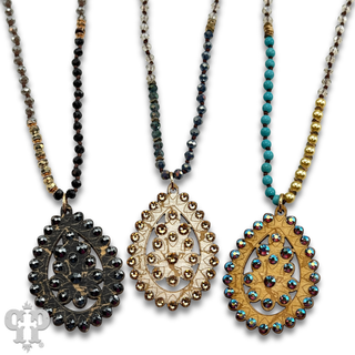 Santa Fe teardrop with Austrian crystals on long necklace