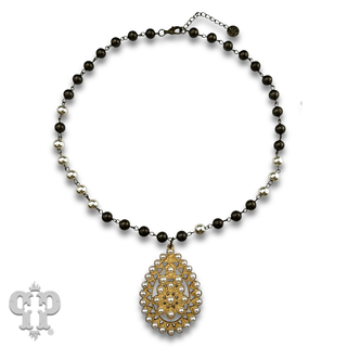 Linked bead necklace with crystals from Swarovski® Santa Fe teardrop pendant