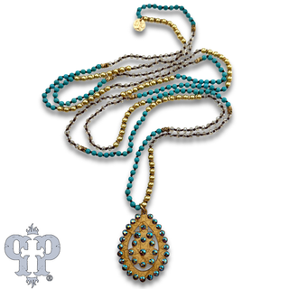 Santa Fe teardrop with Austrian crystals on long necklace