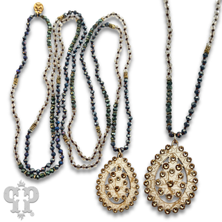 Santa Fe teardrop with Austrian crystals on long necklace
