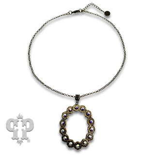Open oval pendant necklace with rhinestone or pearl accents