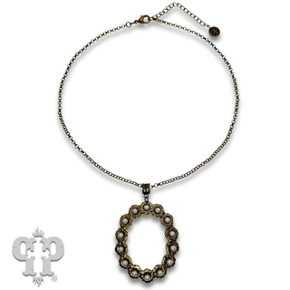 Open oval pendant necklace with rhinestone or pearl accents