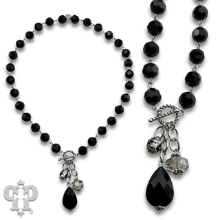 Linked faceted bead necklace with bead charms