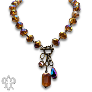 Linked faceted bead necklace with bead charms