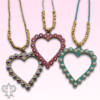Rhinestone open heart choker necklace