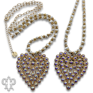 Laser cut rhinestone heart necklace