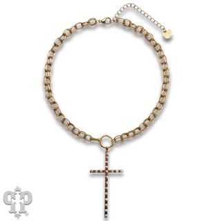 Gold cross chain necklace with Austrian crystals