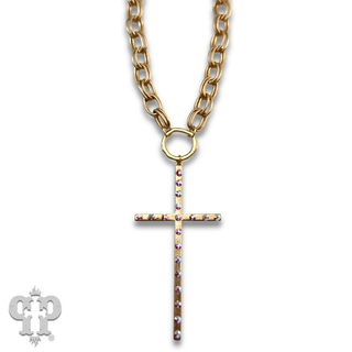 Gold cross chain necklace with Austrian crystals