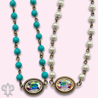 Mini oval rhinestone pendant necklace