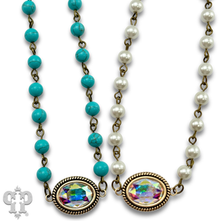 Mini oval rhinestone pendant necklace