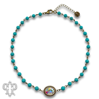 Mini oval rhinestone pendant necklace