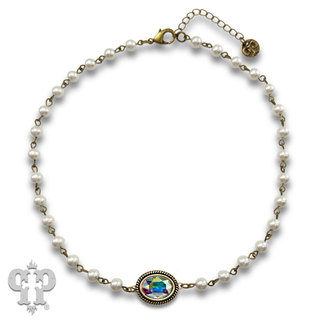 Mini oval rhinestone pendant necklace