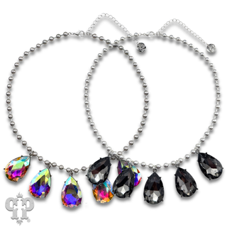Ball chain necklace with large rhinestone teardrop charms