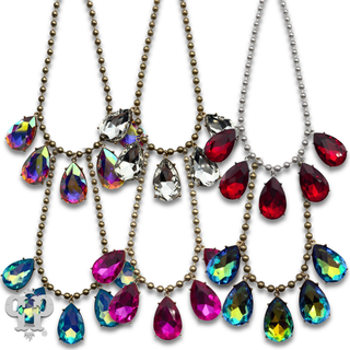 Ball chain necklace with large rhinestone charms