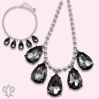 Ball chain necklace with large rhinestone teardrop charms